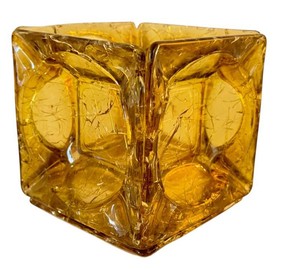Vintage Amber Crackle Glass Ashtrays Votive Holder (Lot of 5)