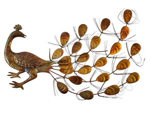 Vintage Metal Peacock Wall Sculpture - Copper-Tone Decorative Wall Art