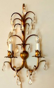 Vintage Wall Sconce - Vintage Gilt Metal Two-Light Crystal-Style Drop Fixture