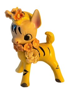 Vintage Japanese Ceramic Zebra Figurine With Floral Details 4 H