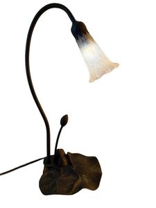 Table Lamp - Botanical Leaf Base, Textured Glass Shade