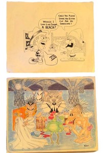 Original Cartoon Artwork - Signed WAY Hand-Colored Illustration (Lot of 2)