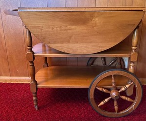 DR - Vintage Drop-Leaf Tea Cart Wooden Serving Bar Cart With Wheels