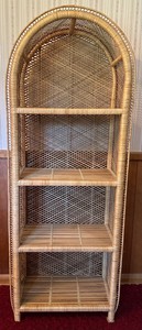 DR - Vintage Rattan Wicker Etagere Shelving Unit