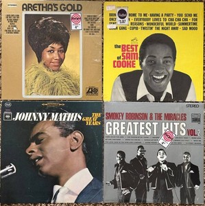 Vintage Vinyl Lps - Aretha, Sam Cooke, Mathis & Smokey (Lot of 4)