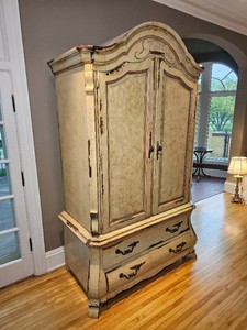 Distressed French Provincial Media Armoire