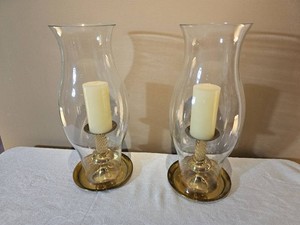 20 Inch Tall Brass Hurricane Candle Holders Pair