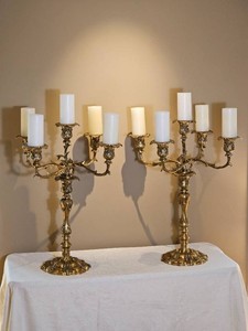 31 Inch Tall Baroque Polished Bronze Candelabra Pair
