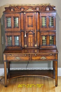 Theodore Alexander George III Style Secretary Desk with Architectural Dollhouse Cabinet