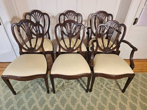 Antique Chippendale Shield Back Dining Chair Set with Orchid Motif