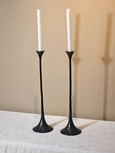 Brutalist Metal Trumpeted Decor Candlesticks