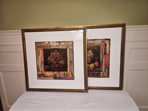 Signed Danielle Desplan Still Life Print Pair with Grapes, Apples and Strawberries