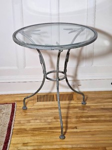 Iron Frame Glass Top Table with Barley Embellishment Supports