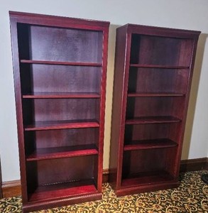 Bold Burgundy Contemporary Bookcase Pair