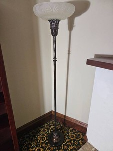 Art Nouveau Torchiere Floor Lamp with Frosted Glass Shade