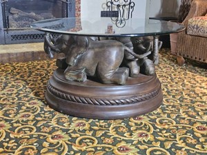 Bombay Company Sculpted Elephant Coffee Table with Bronze Tone Resin Base