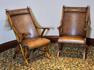 Stylish Tuscan Leather Campaign Chair Pair