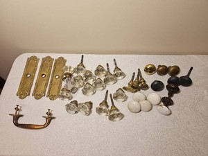 Antique Door Hardware with Knobs, Plates, and Hinges