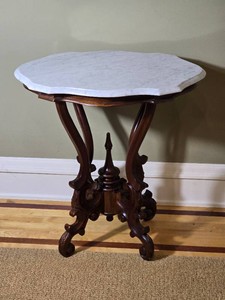 Victorian Revival Marble Top Carved Side Table