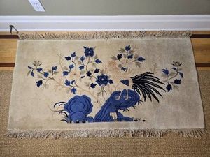 Chinese Style Blue Phoenix and Floral Accent Rug