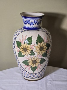 Signed Mexican Hand Painted Floral Ceramic Vase