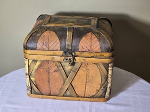 Rustic Bamboo and Leaf Decorated Lidded Chest