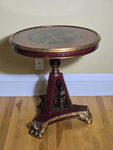 Chinoiserie Red and Black Pedestal Side Table