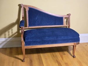 Aesthetic Movement Style Blue Velvet Settee Loveseat