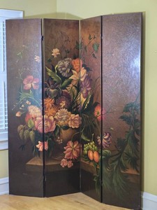 R. Baxter New York Signed Four Panel Floral Folding Screen