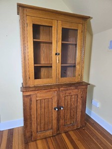 Primitive Pine Two Section Glass Door Cabinet