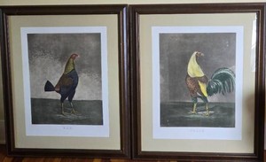 Pair of Framed War and Peace Gamecock Prints