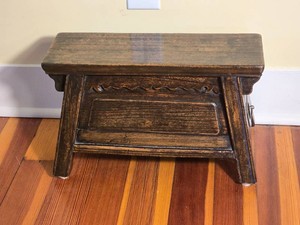Asian Style Distressed Wood Two Drawer Step Stool