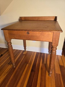 Antique Oak One Drawer Writing Desk with Gallery Back