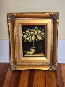 Framed Lemon Tree Topiary Still Life in Ornate Gilt Frame