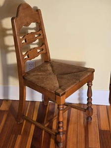 Country Folk Art Carved Animal Motif Rush Seat Chair
