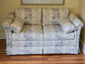 Dan Craft Designs Blue Floral Upholstered Loveseat with Bolster Pillows
