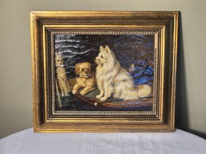 R. Taylor Signed Terrier Dog Portrait Oil Painting