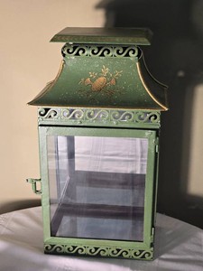 Vintage Green Toleware Display Lantern Cabinet