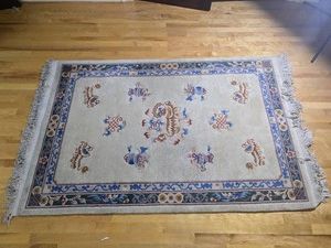 Vintage Chinese Peking Style Foo Dog and Symbol Area Rug