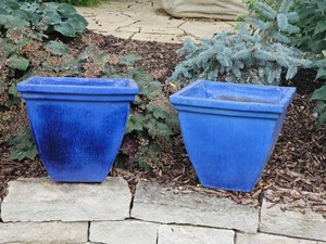 Blue Eschenbach Stoneware Square Planter Pair, 16 Inch