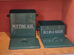 Green Potting Soil and Bulbs & Seeds Storage Tin Pair