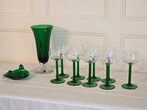 Green Stemmed Glassware and Decorative Glass Group