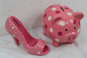 Pink Polka-Dot Piggy Bank & High-Heel Bank