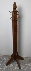 Wooden Freestanding Coat Rack With Brass-Tone Hooks - 5 Ft H