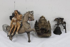 Native American & Western Figurines, Teepee & Bear Bell Mixed Lot
