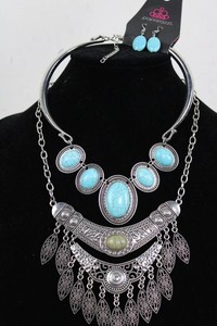 Paparazzi Turquoise-Tone Statement Necklace & Earrings Set