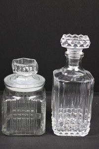 Pair of Clear Pressed-Glass Decanters With Faceted Stoppers