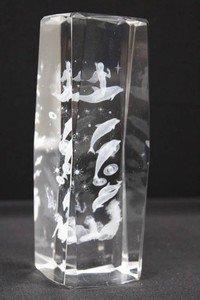 Crystal Mermaid and Dolphin Etched Display Block