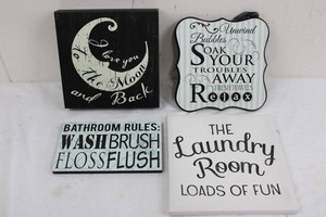 Decorative Bathroom & Laundry Signs (Lot of 4)