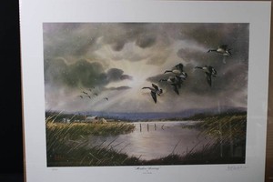 Les C. Kouba Honkers Arriving Signed Wildlife Art Print